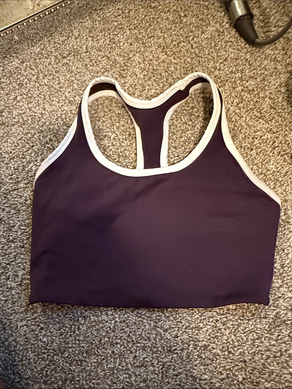 Racerback Crop Bra in Deep Purple with Cream Trim